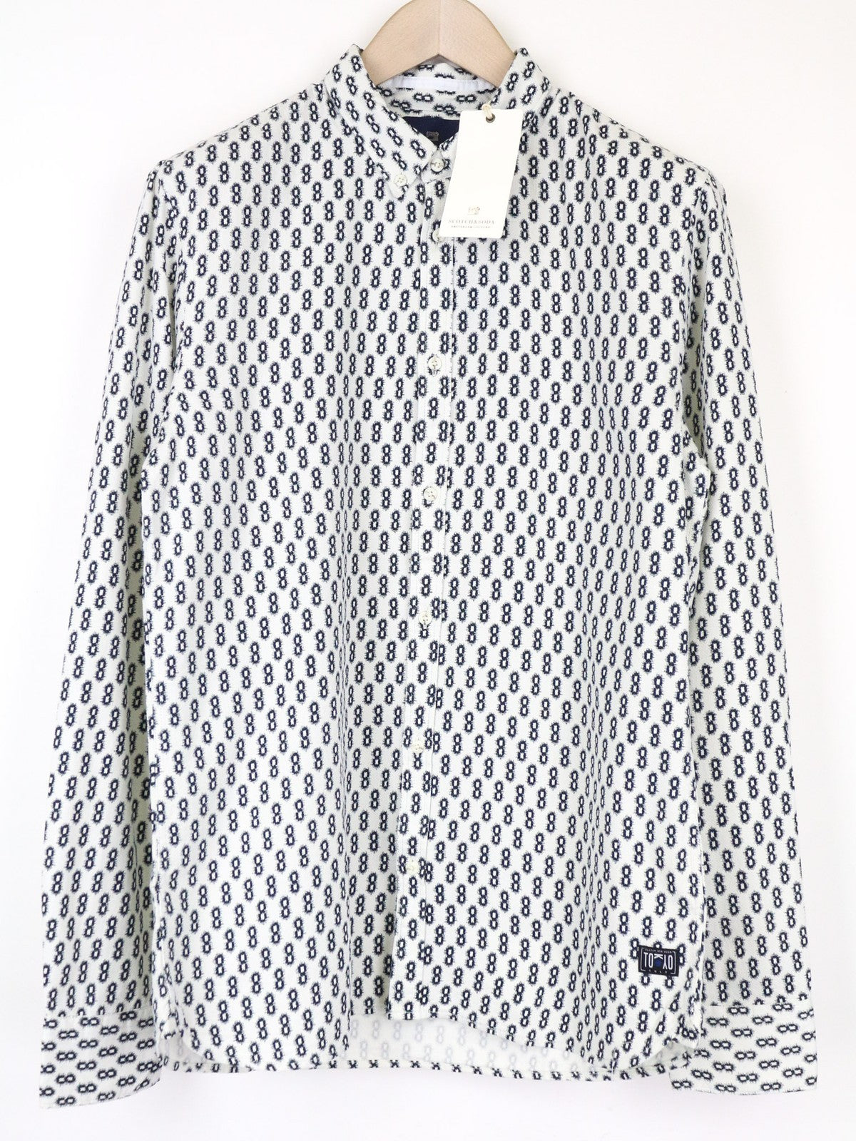SCOTCH & SODA Ams Couture Men's Shirt L Blue White Patterned Cotton Dress