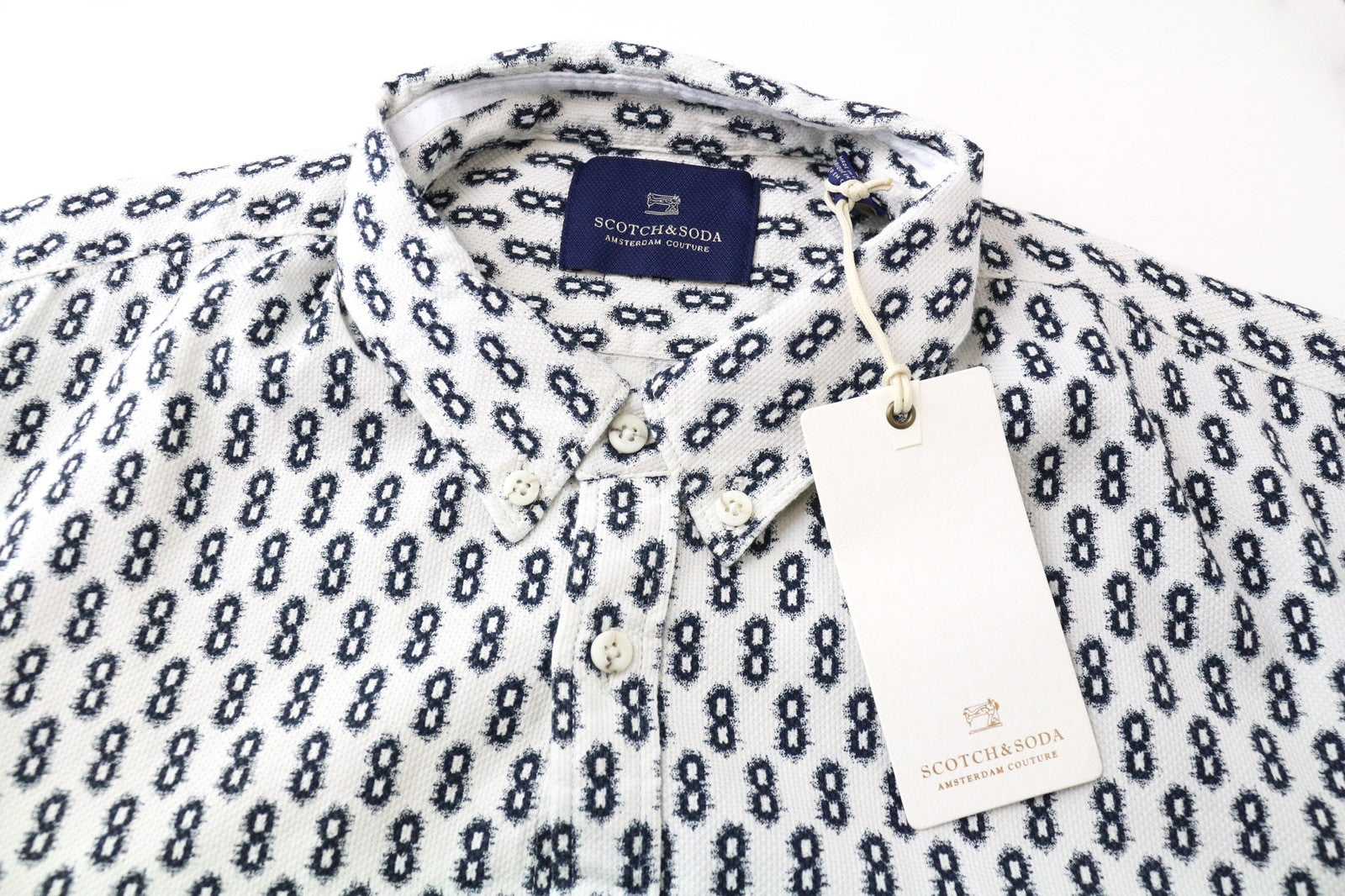 SCOTCH & SODA Ams Couture Men's Shirt L Blue White Patterned Cotton Dress