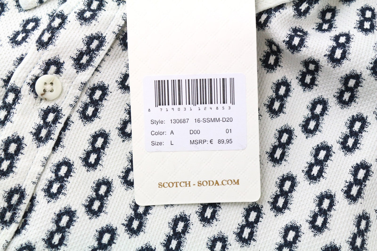 SCOTCH & SODA Ams Couture Men's Shirt L Blue White Patterned Cotton Dress