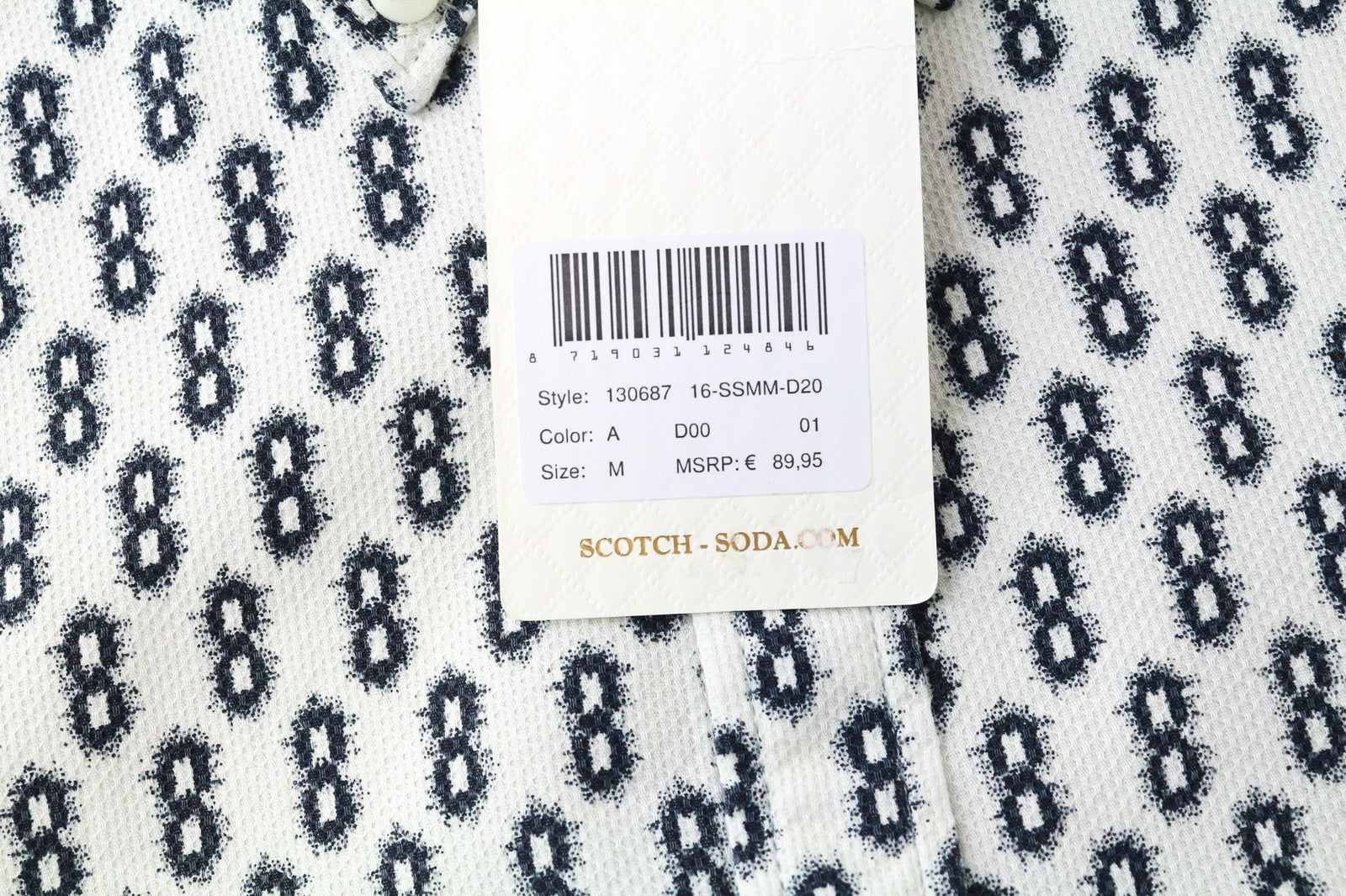 SCOTCH & SODA Ams Couture Men's Shirt M Patterned Blue White Cotton Casual