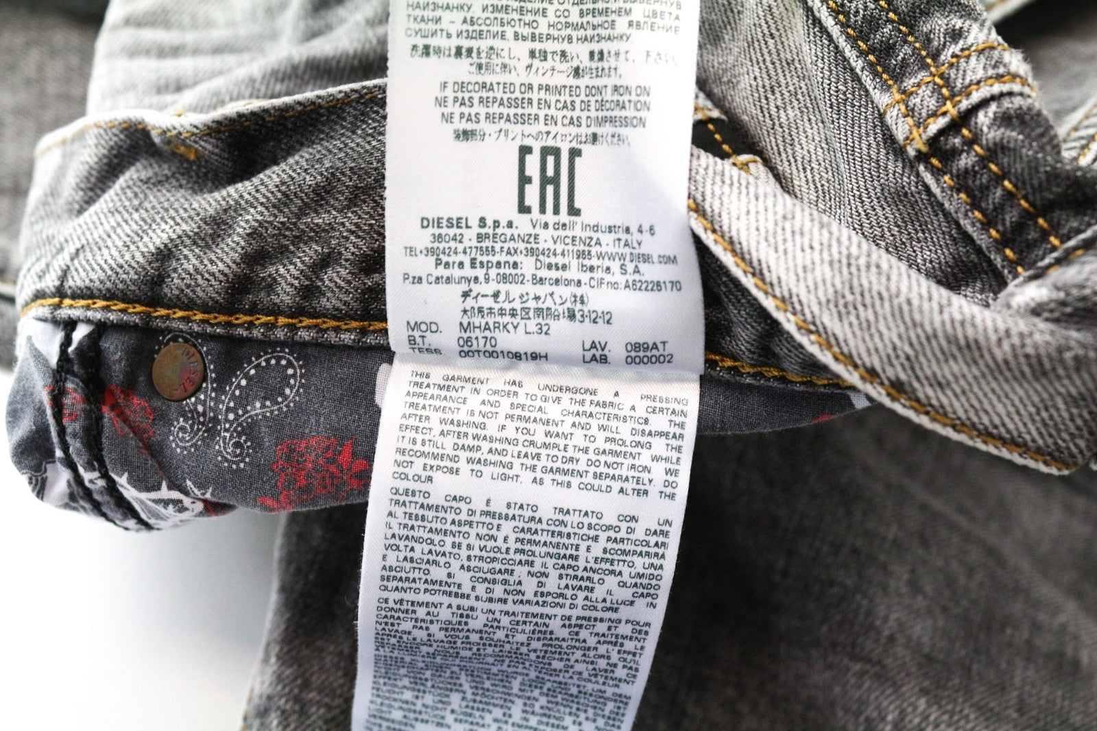 DIESEL Mharky 089AT Men's Jeans W38/L32 Grey Slim Cotton Ripped Skinny Fit