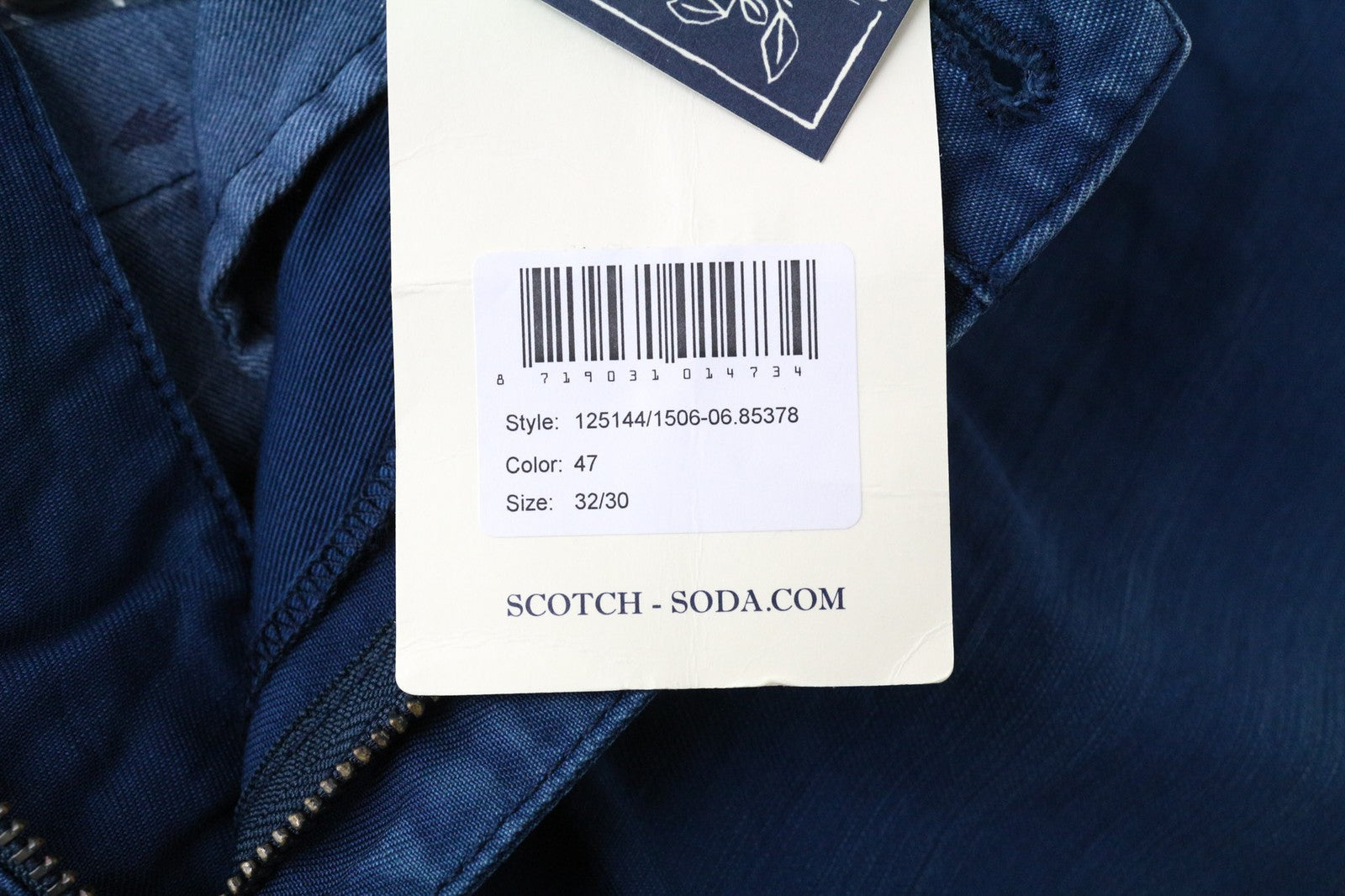 SCOTCH & SODA Theon Men's Trousers W32/L30 Slim Blue Tapered Pure Cotton
