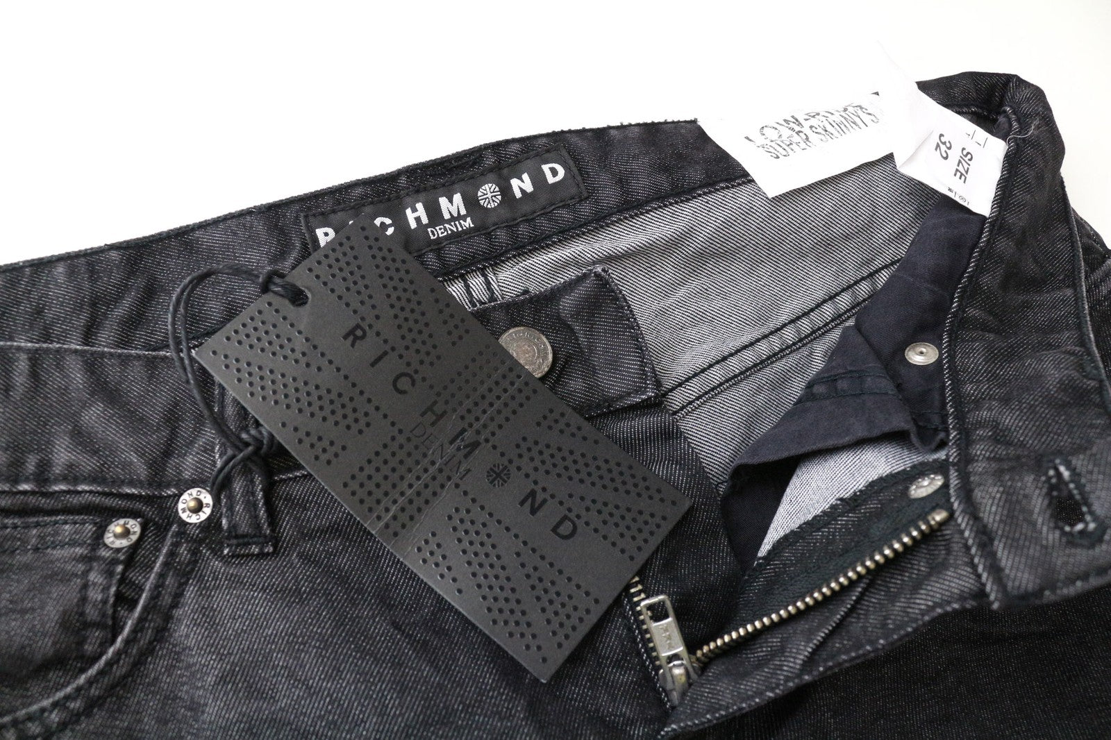 RICHMOND Men's Jeans W32 Super Skinny Black Cotton Blend 5-Pocket Stretch
