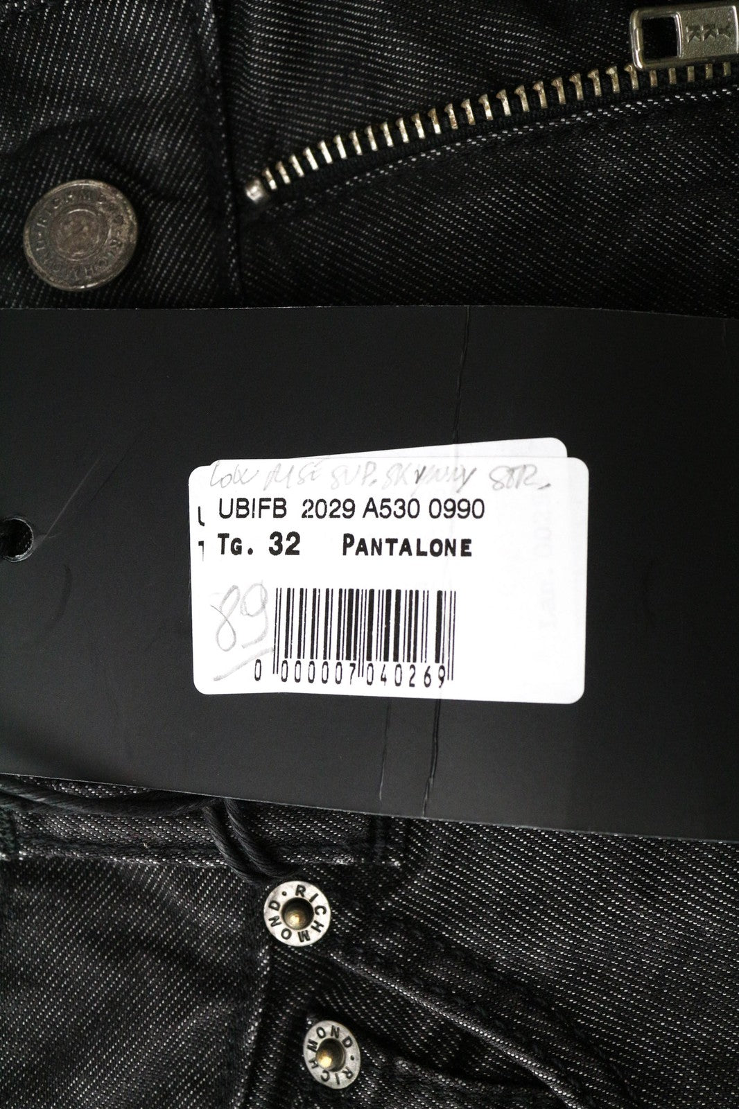 RICHMOND Men's Jeans W32 Super Skinny Black Cotton Blend 5-Pocket Stretch