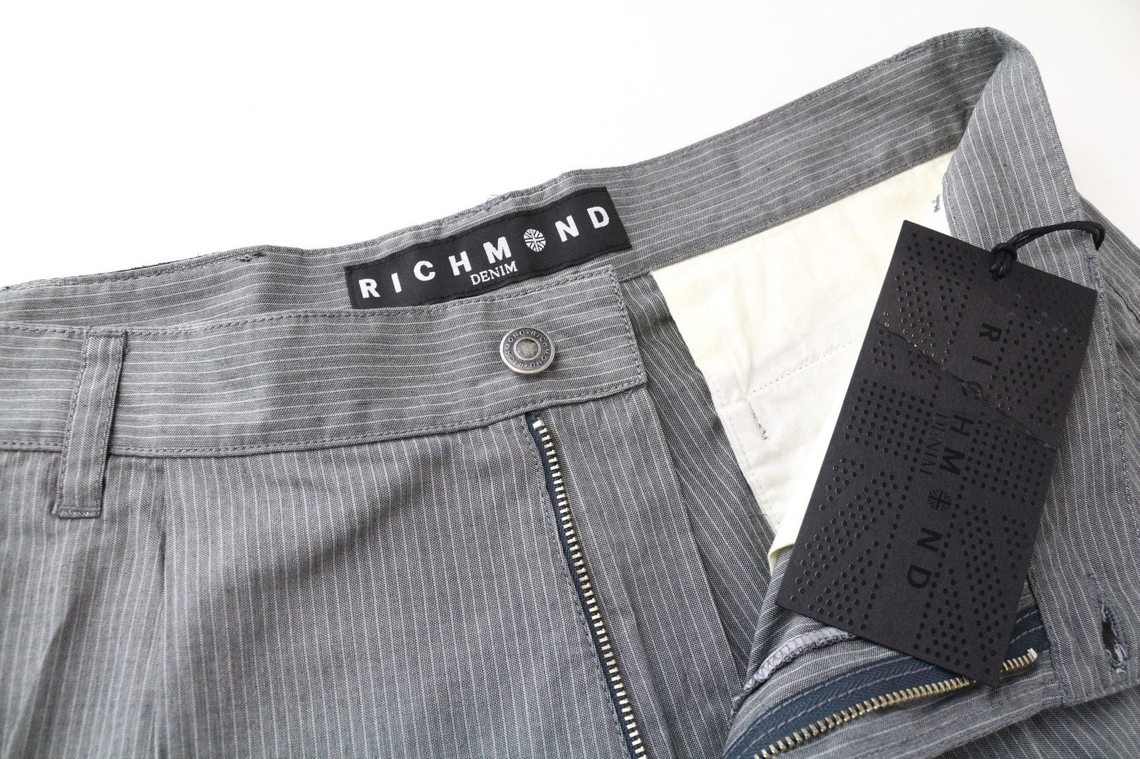 RICHMOND Men's Shorts 48 Grey Striped Cotton Casual Summer Light Fabric