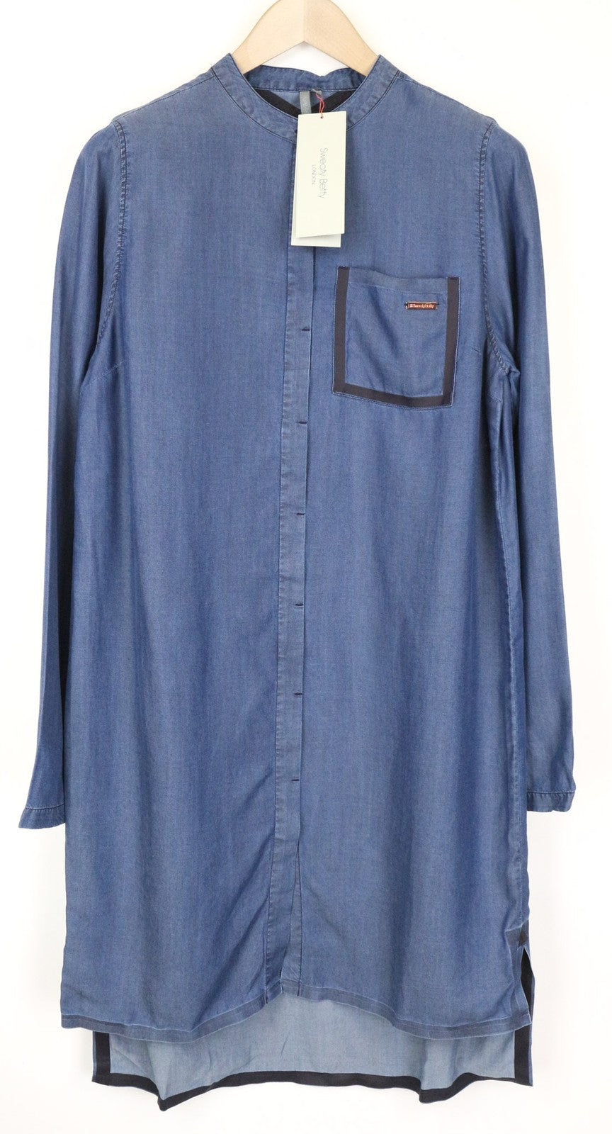 SWEATY BETTY Kvasir Luxe Women's Dress M Blue Shirt-Style Buttoned Long Sleeve