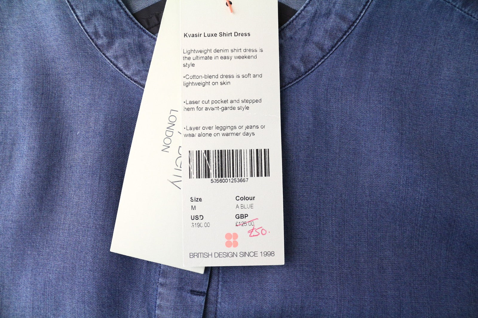 SWEATY BETTY Kvasir Luxe Women's Dress M Blue Shirt-Style Buttoned Long Sleeve