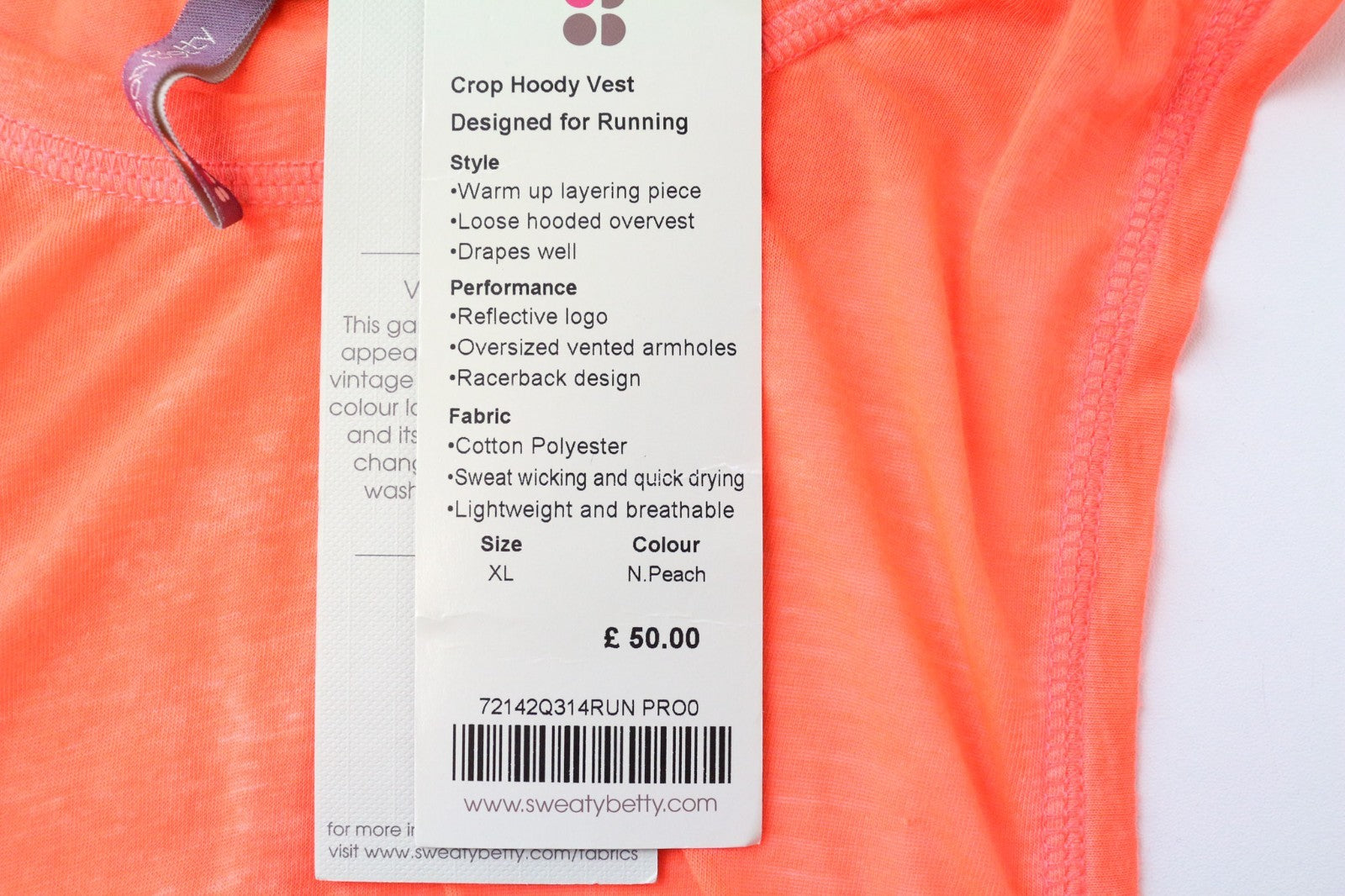 SWEATY BETTY Crop Hoody Women's Tank XL Orange Hooded Sleeveless Sport Top