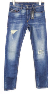 DIESEL Tepphar 084TX Men's Jeans W28/L32 Slim Carrot Blue Cotton Ripped Denim