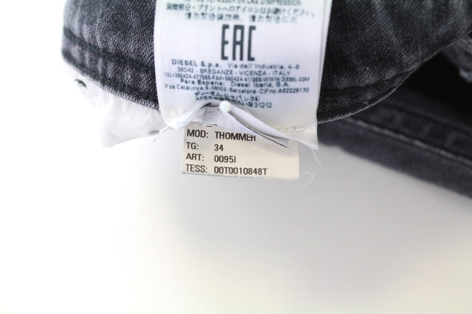 DIESEL Thommer 0095I Men's Jeans W34 Skinny Slim Grey Washed Cotton Stretch