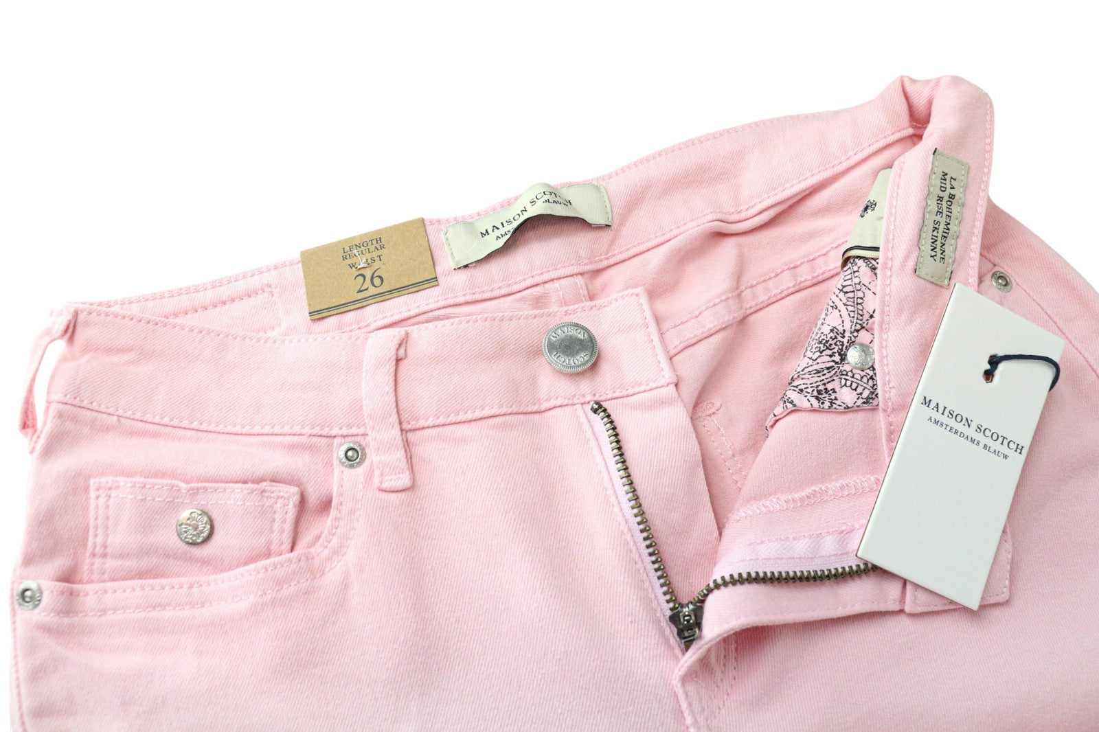 MAISON SCOTCH La Bohemienne Women's Jeans W26 Skinny Pink Cotton Stretch Fit