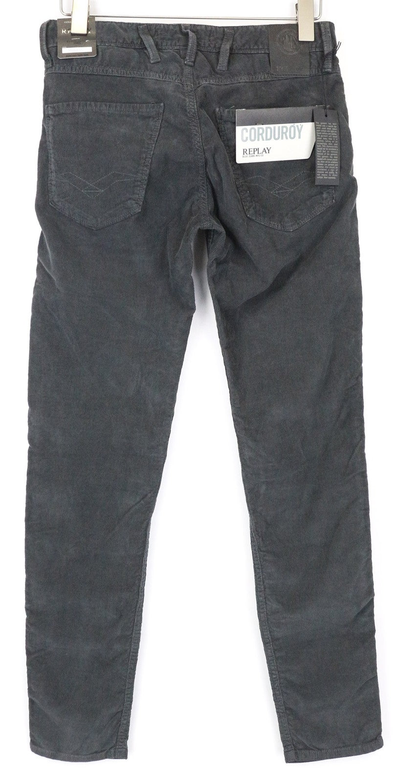 REPLAY Anbass Men's Trousers W28/L32 Grey Slim Cotton Stretch Cord Casual