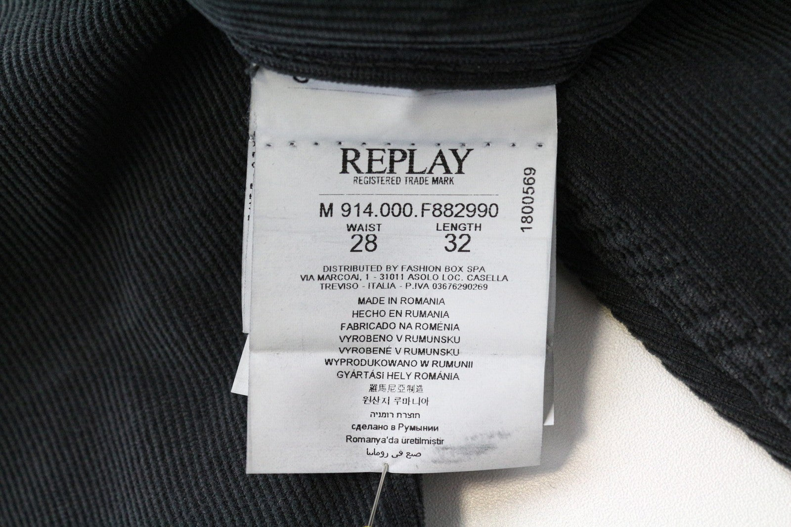 REPLAY Anbass Men's Trousers W28/L32 Grey Slim Cotton Stretch Cord Casual