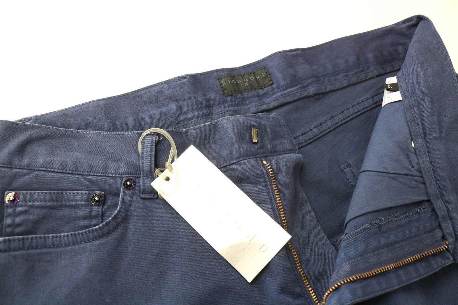 RICHMOND Men's Trousers 48 Blue Cotton Stretch Flat Front Casual Style