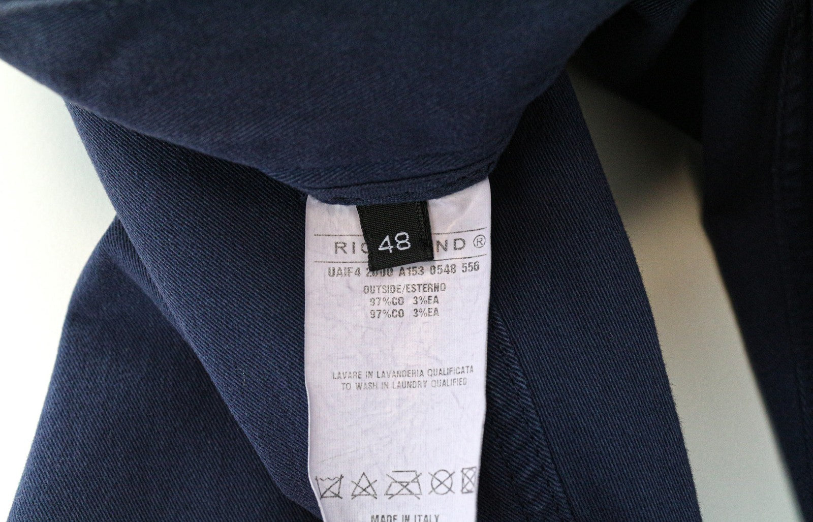 RICHMOND Men's Trousers 48 Blue Cotton Stretch Flat Front Casual Style