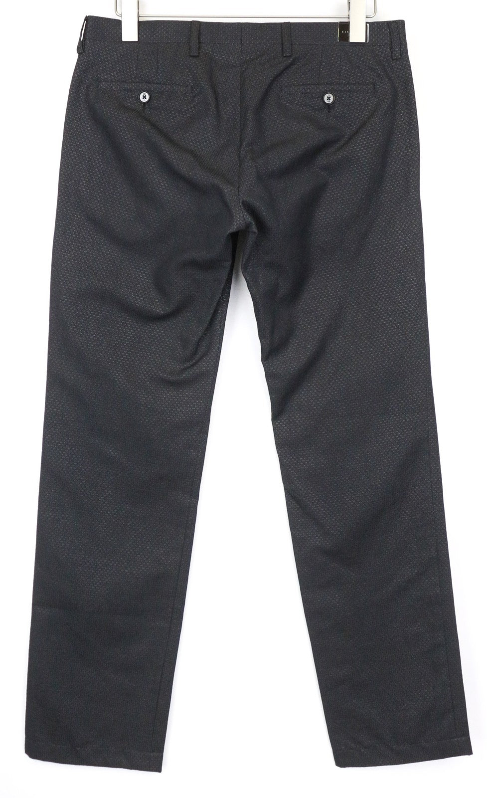 JOHN RICHMOND Men's Trousers UK46 Black Cotton Blend Flat Front Shiny Thread