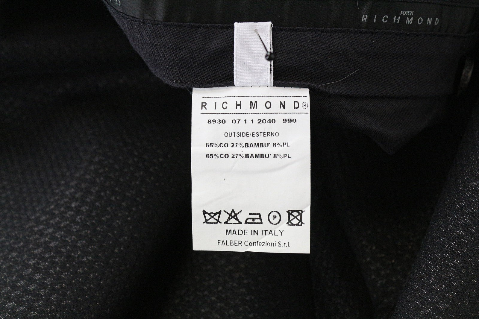 JOHN RICHMOND Men's Trousers UK46 Black Cotton Blend Flat Front Shiny Thread
