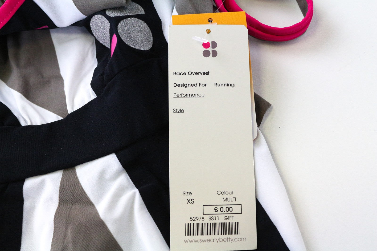 SWEATY BETTY Race Overvest Women's Top XS Grey Pink Sleeveless Activewear