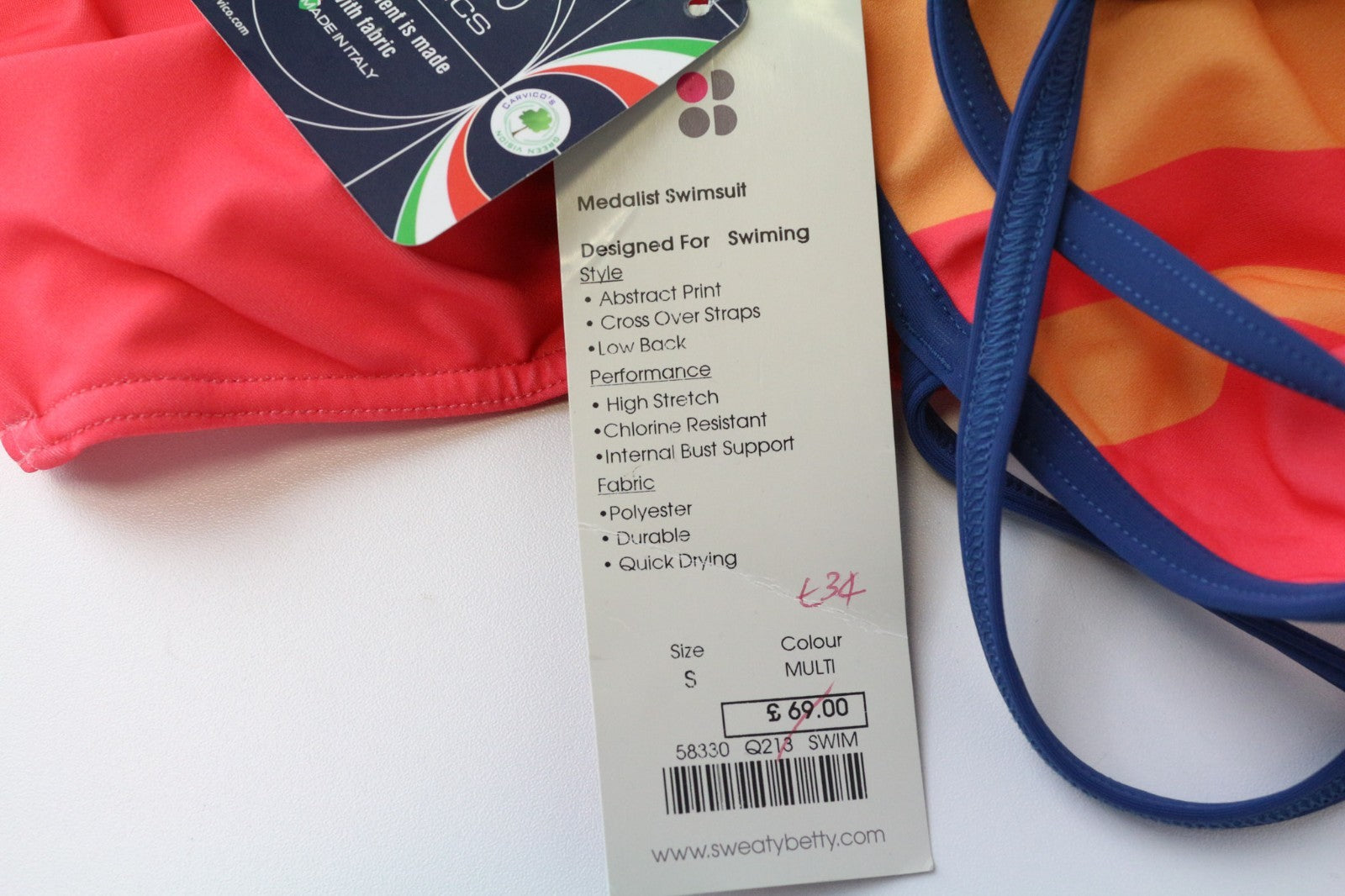 SWEATY BETTY Medalist Women's Swimsuit S Pink Low Back Detailed One-Piece