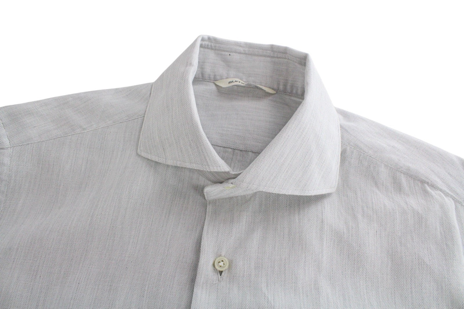 SUITSUPPLY Men's Formal Shirt ~S Light Grey Slim Twill Pure Cotton Classic