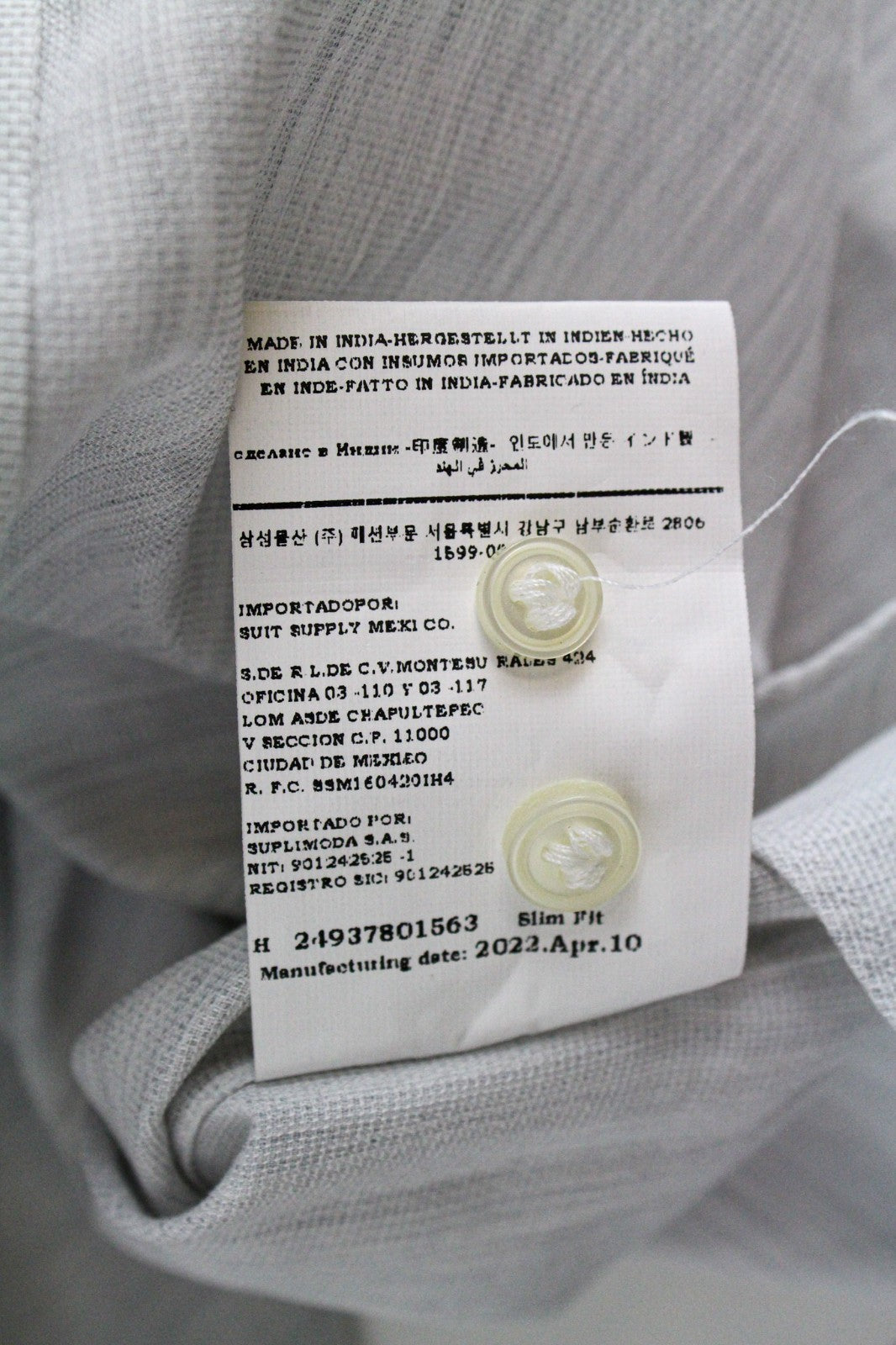 SUITSUPPLY Men's Formal Shirt ~S Light Grey Slim Twill Pure Cotton Classic