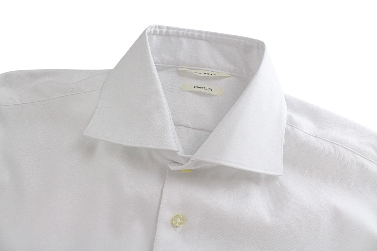 SUITSUPPLY Men's Formal Shirt 47 White Slim Traveller Cotton Button-Up
