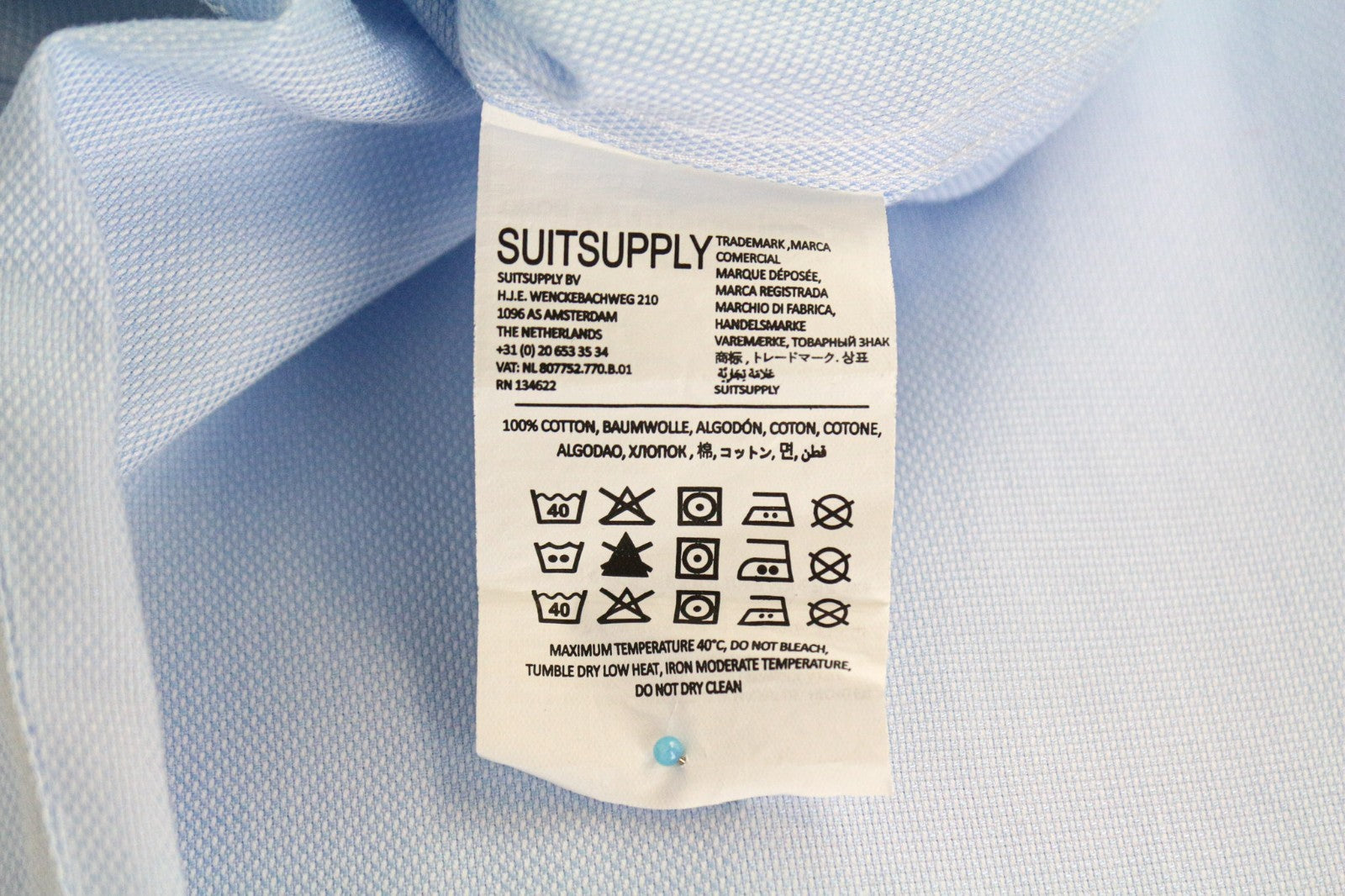 SUITSUPPLY Men's Formal Shirt 41L/16L Light Blue Slim Cutaway Pure Cotton