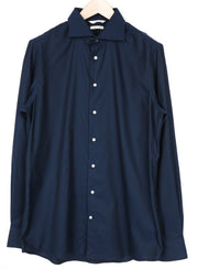 SUITSUPPLY Men's Formal Shirt 43L Marine Blue Melange Extra Slim Traveller