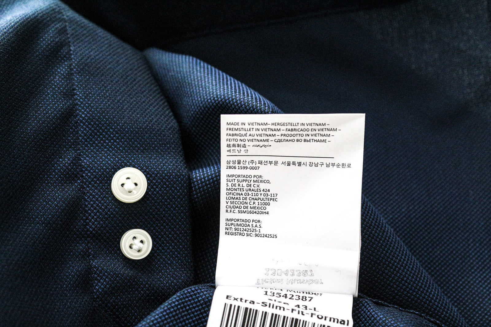 SUITSUPPLY Men's Formal Shirt 43L Marine Blue Melange Extra Slim Traveller