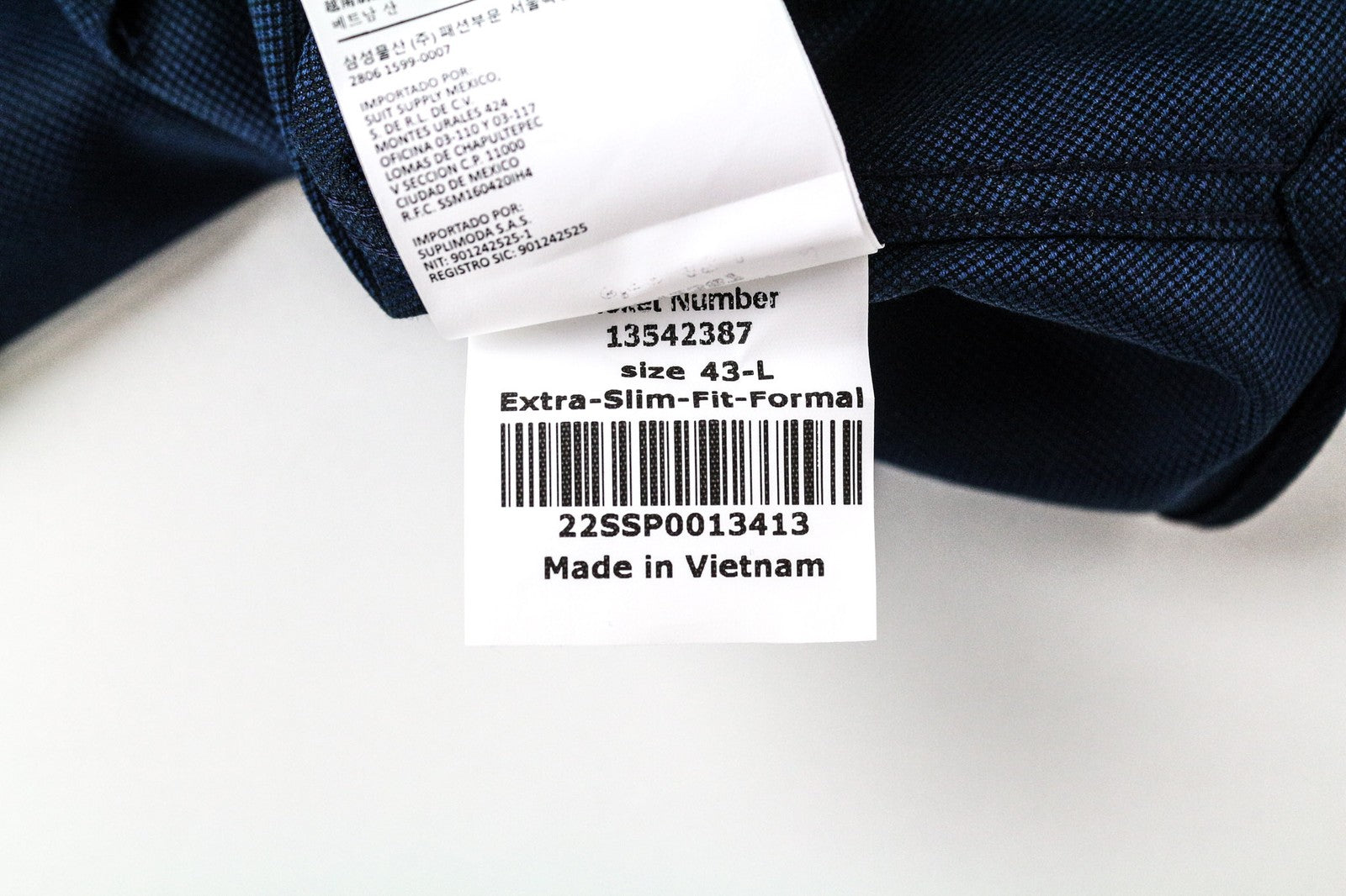 SUITSUPPLY Men's Formal Shirt 43L Marine Blue Melange Extra Slim Traveller