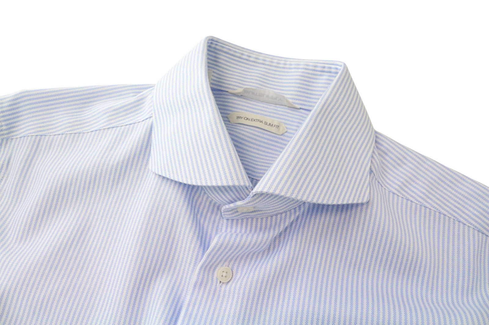 SUITSUPPLY Men's Formal Shirt 40/15 3/4 Blue Extra Slim Pure Cotton Striped