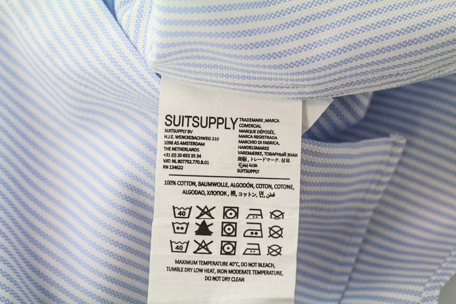 SUITSUPPLY Men's Formal Shirt 40/15 3/4 Blue Extra Slim Pure Cotton Striped
