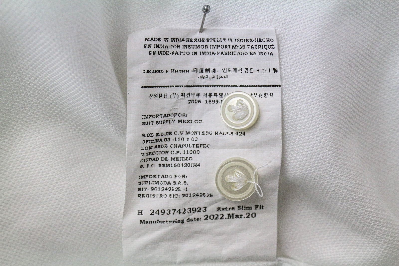 SUITSUPPLY Men's Formal Shirt ~2XS White Extra Slim Pure Cotton Classic