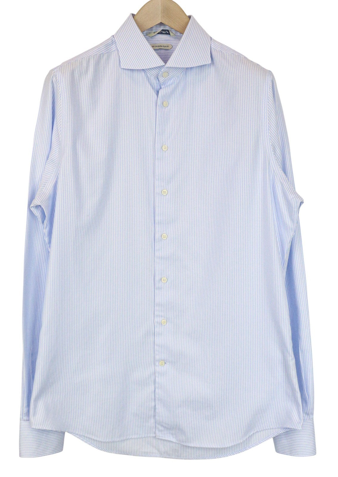 SUITSUPPLY Men's Formal Shirt 42L/16 1/2L Blue Striped Extra Slim Cotton