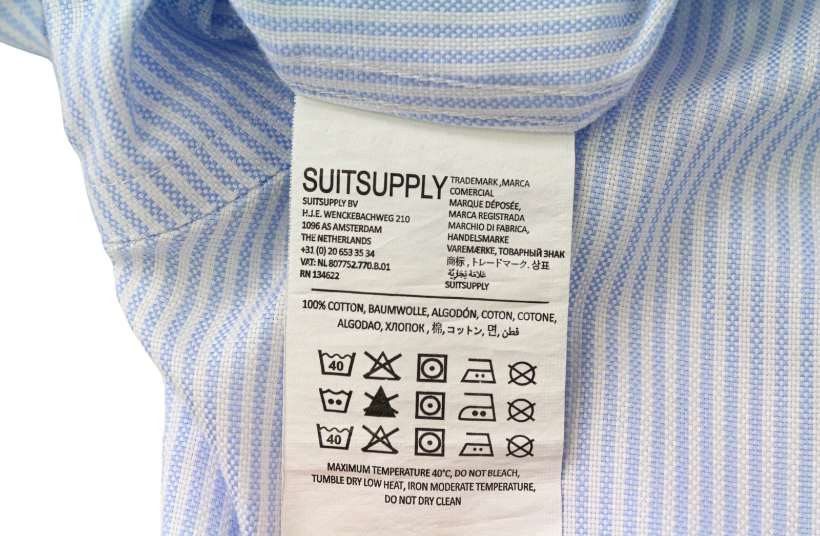 SUITSUPPLY Men's Formal Shirt 42L/16 1/2L Blue Striped Extra Slim Cotton