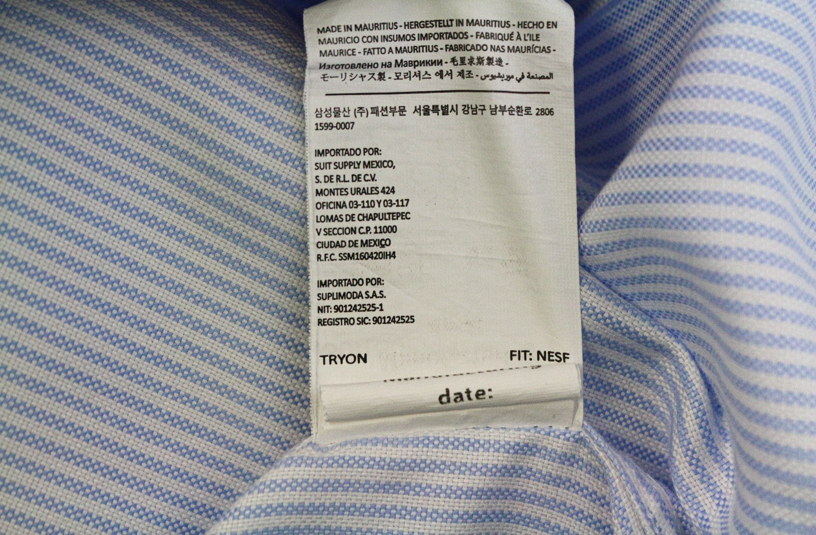 SUITSUPPLY Men's Formal Shirt 42L/16 1/2L Blue Striped Extra Slim Cotton