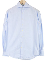 SUITSUPPLY Men's Formal Shirt ~2XS Blue Houndstooth Slim Cotton Melange