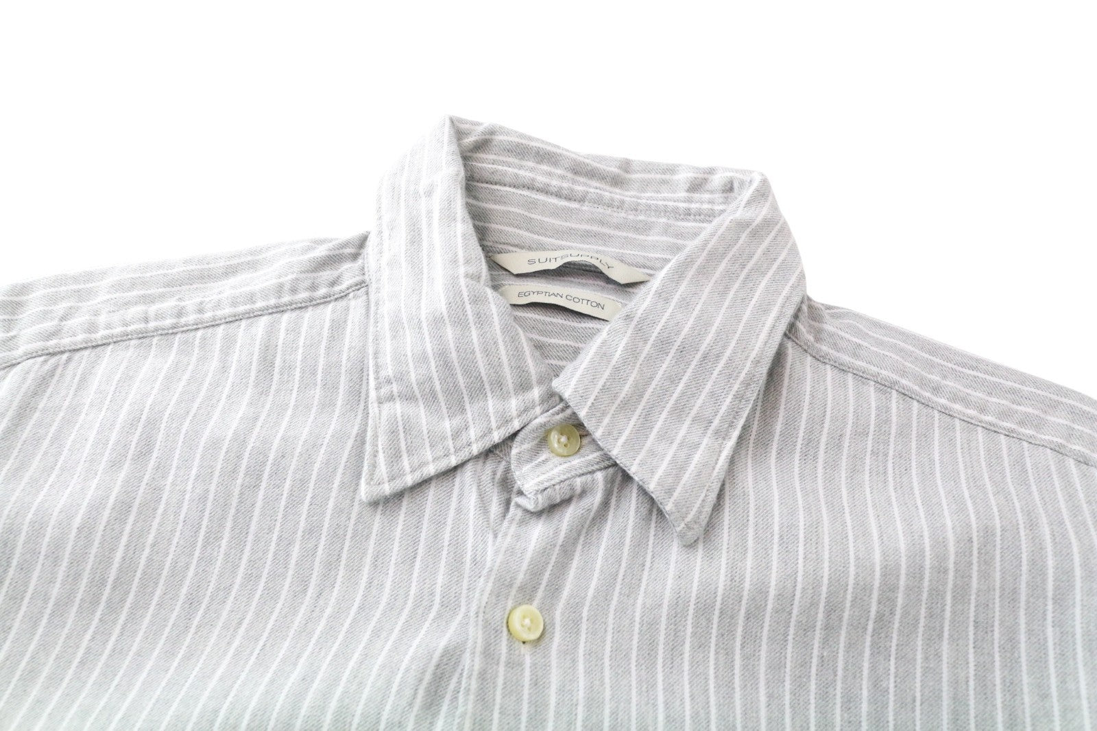 SUITSUPPLY Men's Formal Shirt 38/15 Grey Pinstriped Slim Egyptian Cotton