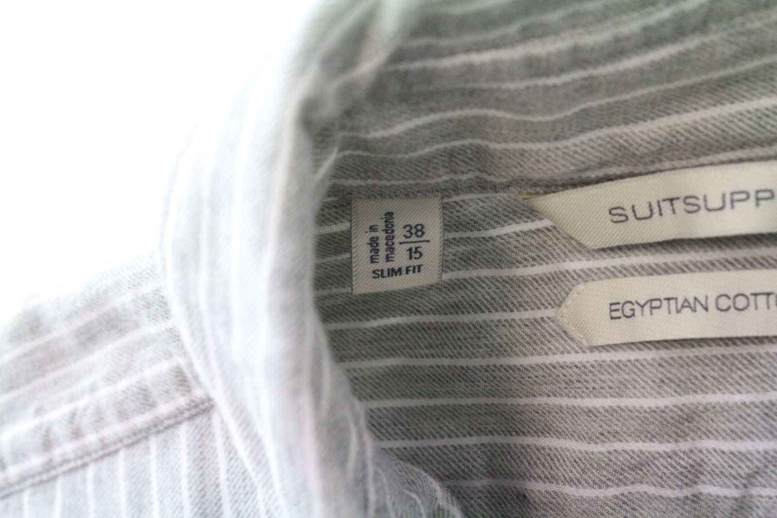 SUITSUPPLY Men's Formal Shirt 38/15 Grey Pinstriped Slim Egyptian Cotton