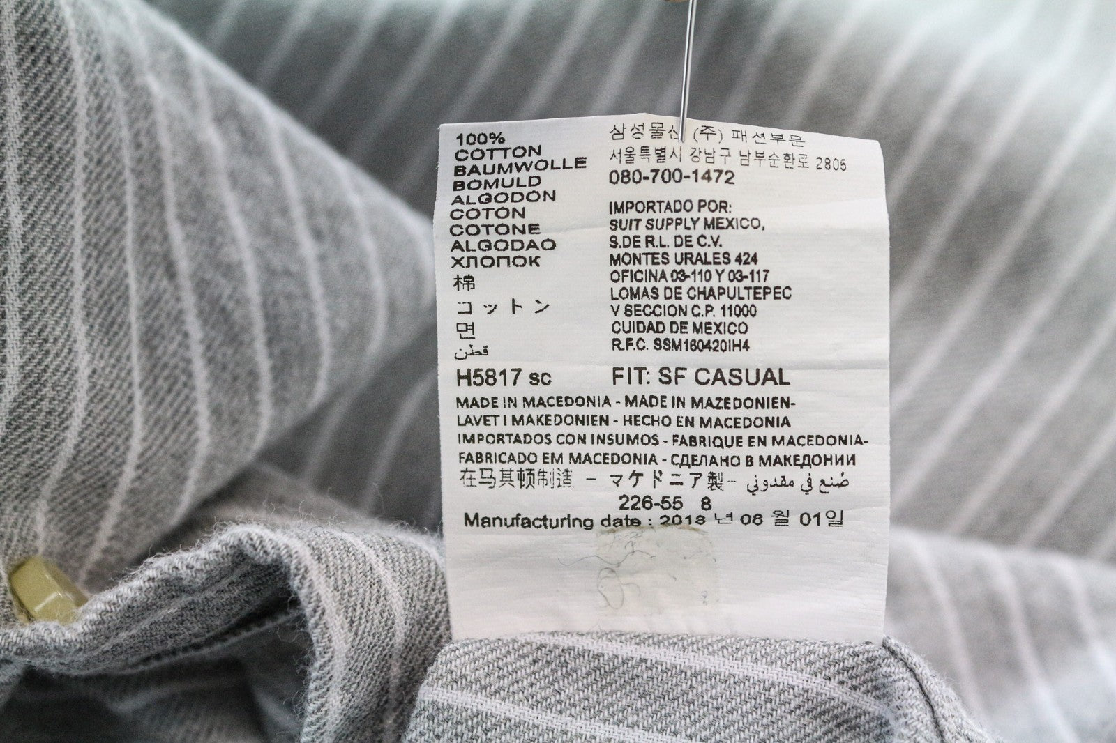 SUITSUPPLY Men's Formal Shirt 38/15 Grey Pinstriped Slim Egyptian Cotton