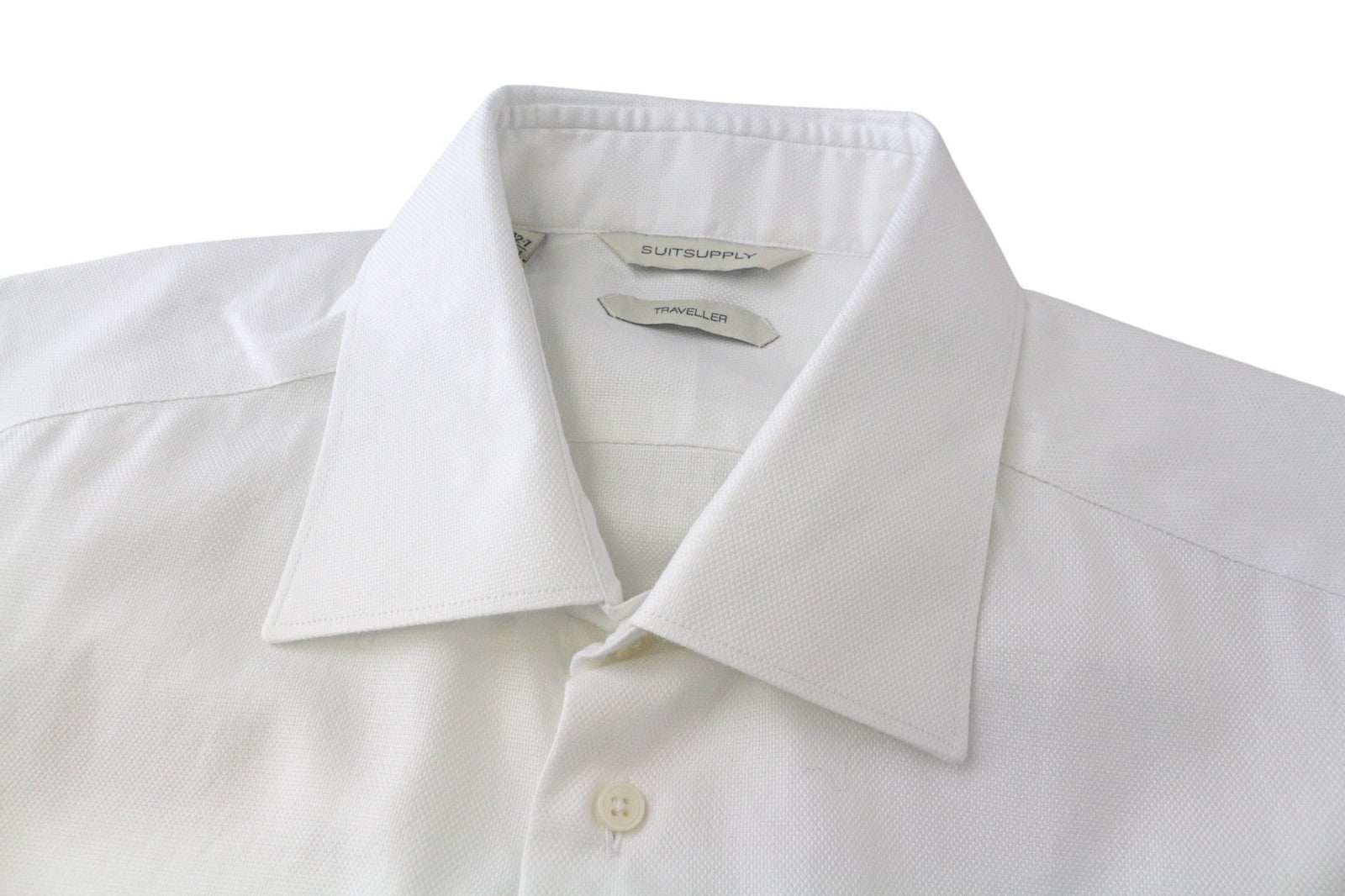 SUITSUPPLY Men's Formal Shirt 42.7/16 1/2L White Slim Traveller Cotton