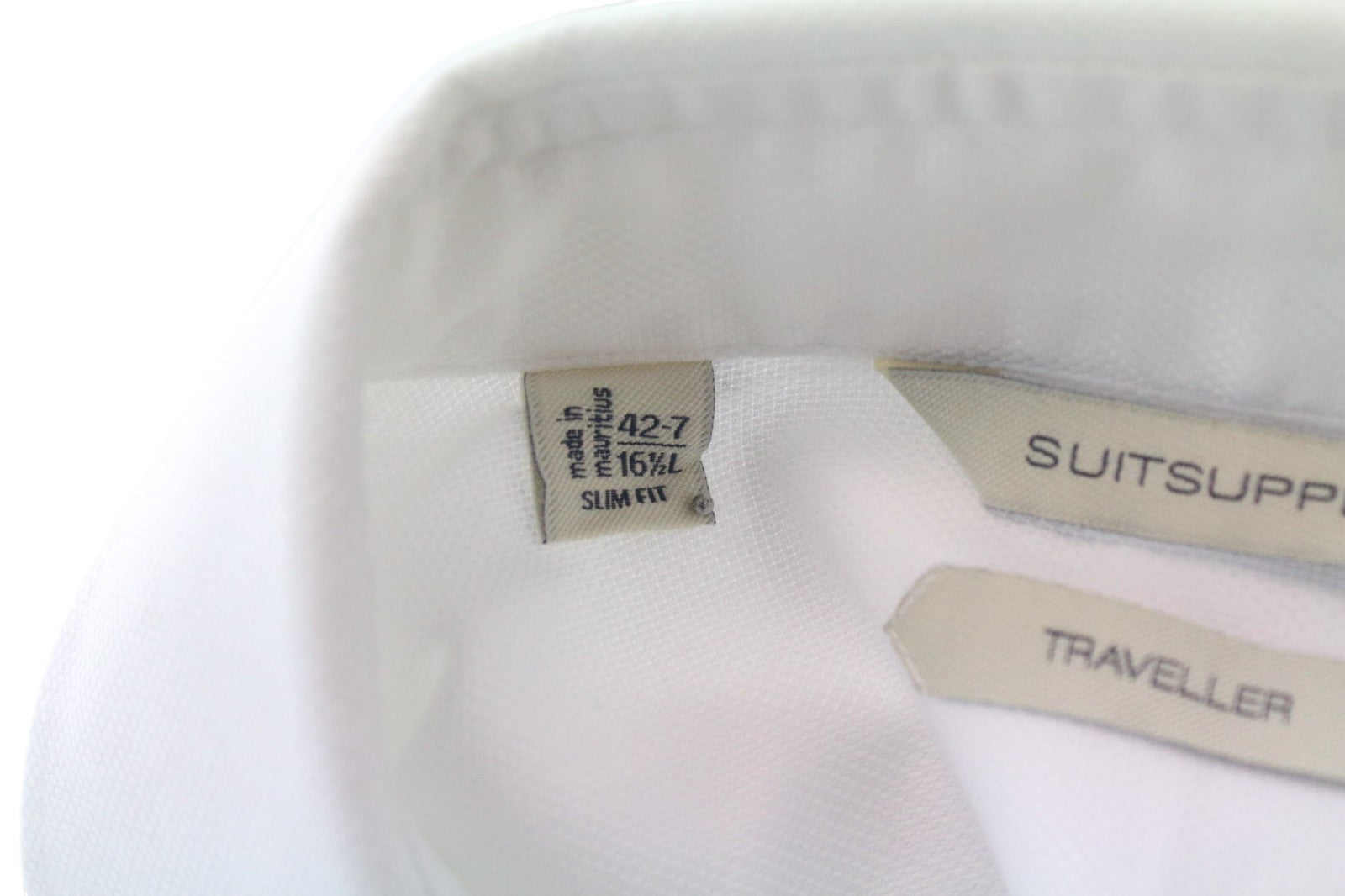 SUITSUPPLY Men's Formal Shirt 42.7/16 1/2L White Slim Traveller Cotton