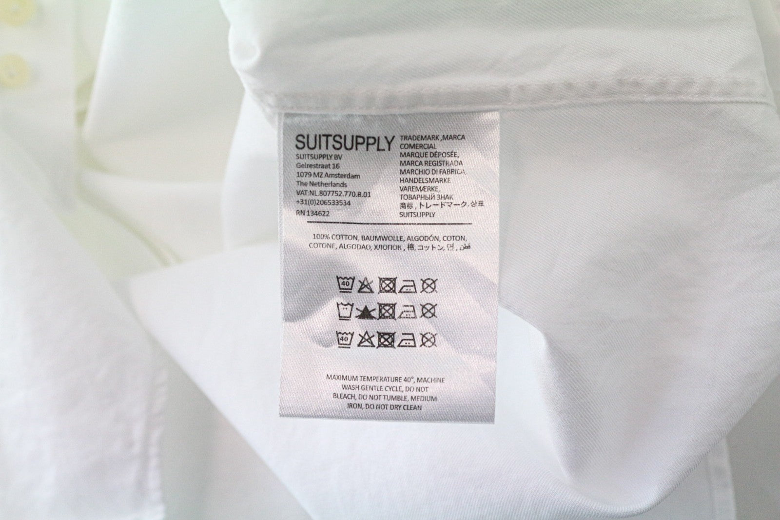 SUITSUPPLY Men's Formal Shirt 39/15 1/2 White Slim Egyptian Cotton Cuff