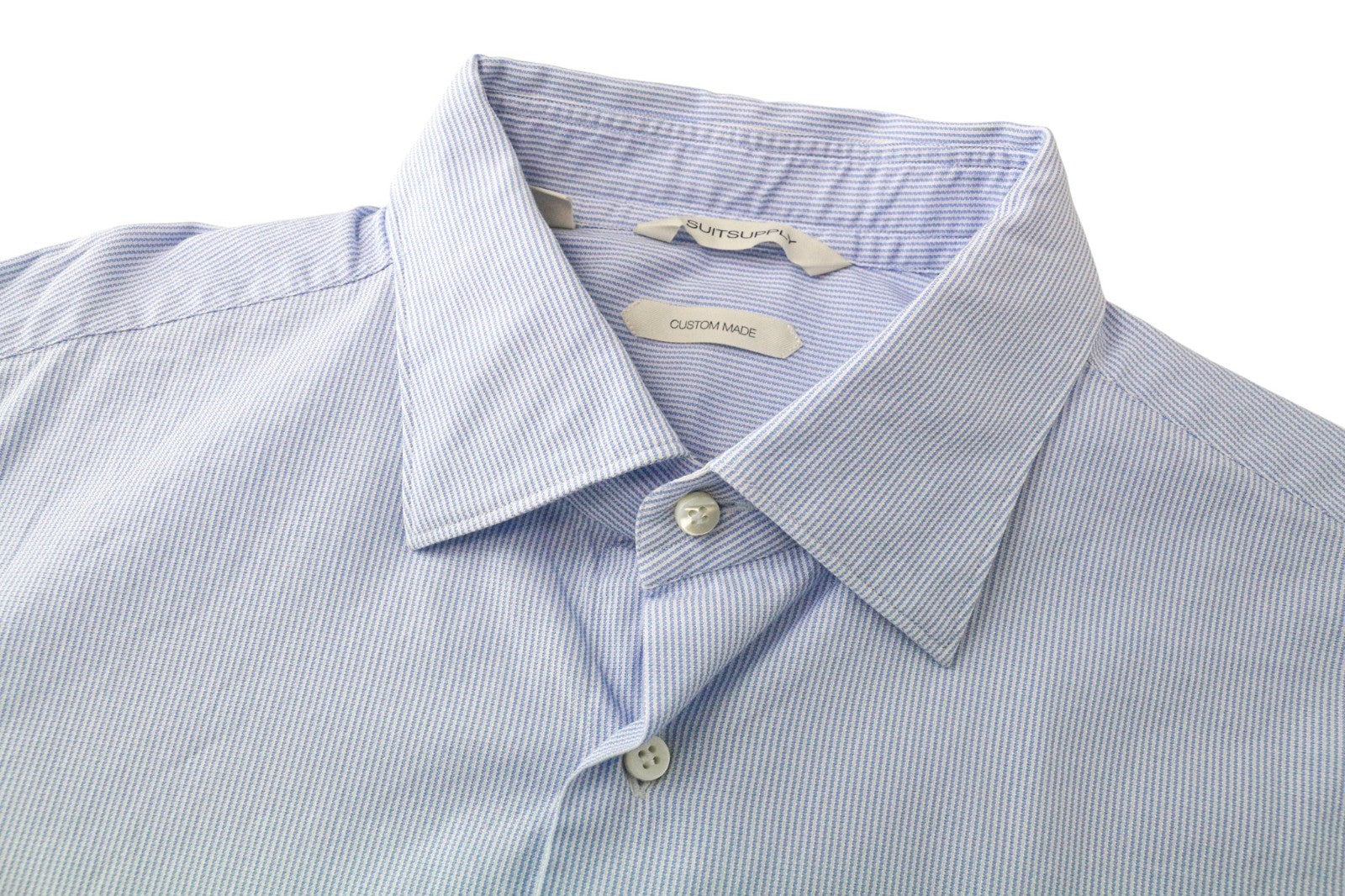 SUITSUPPLY Men's Formal Shirt 43L/17L Blue Extra Slim Striped Cotton