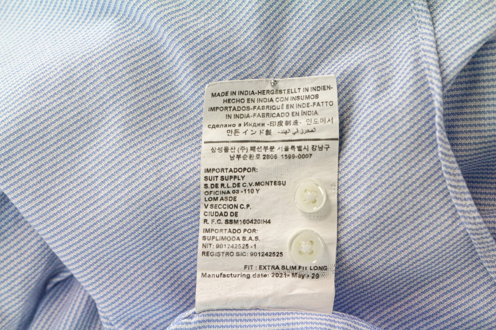 SUITSUPPLY Men's Formal Shirt 43L/17L Blue Extra Slim Striped Cotton