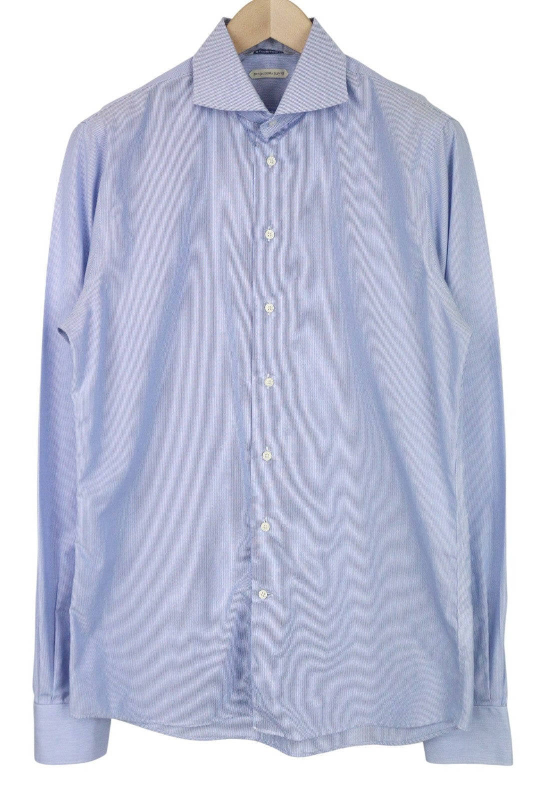 SUITSUPPLY Men's Formal Shirt 41.7/16L Blue Striped Extra Slim Pure Cotton