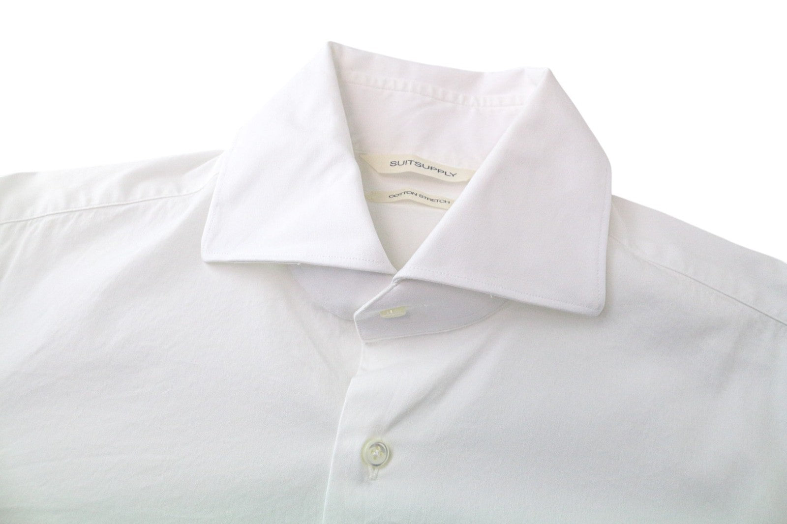 SUITSUPPLY Men's Formal Shirt 40/15 3/4 White Cotton Stretch Twill