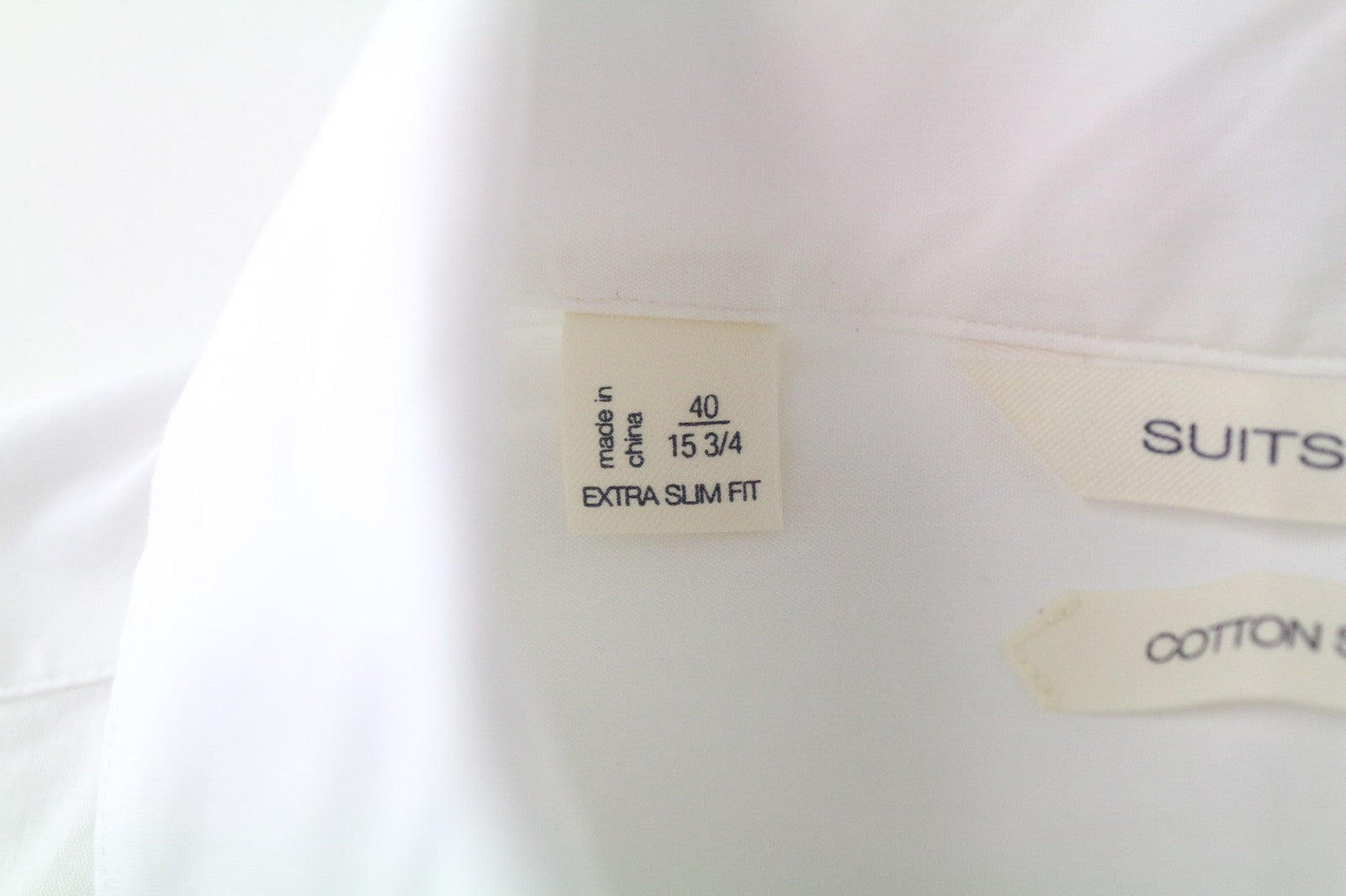 SUITSUPPLY Men's Formal Shirt 40/15 3/4 White Cotton Stretch Twill