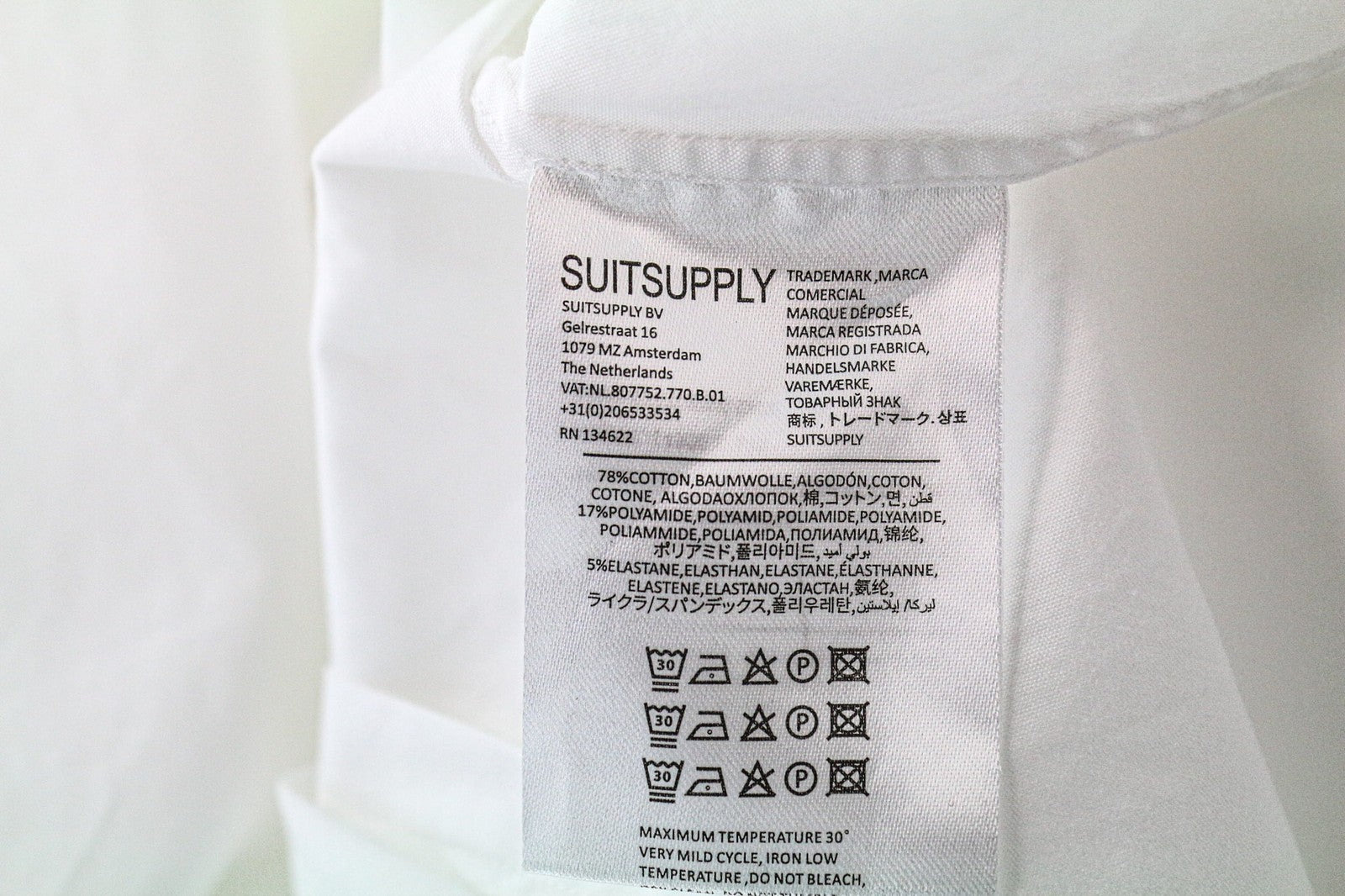 SUITSUPPLY Men's Formal Shirt 40/15 3/4 White Cotton Stretch Twill