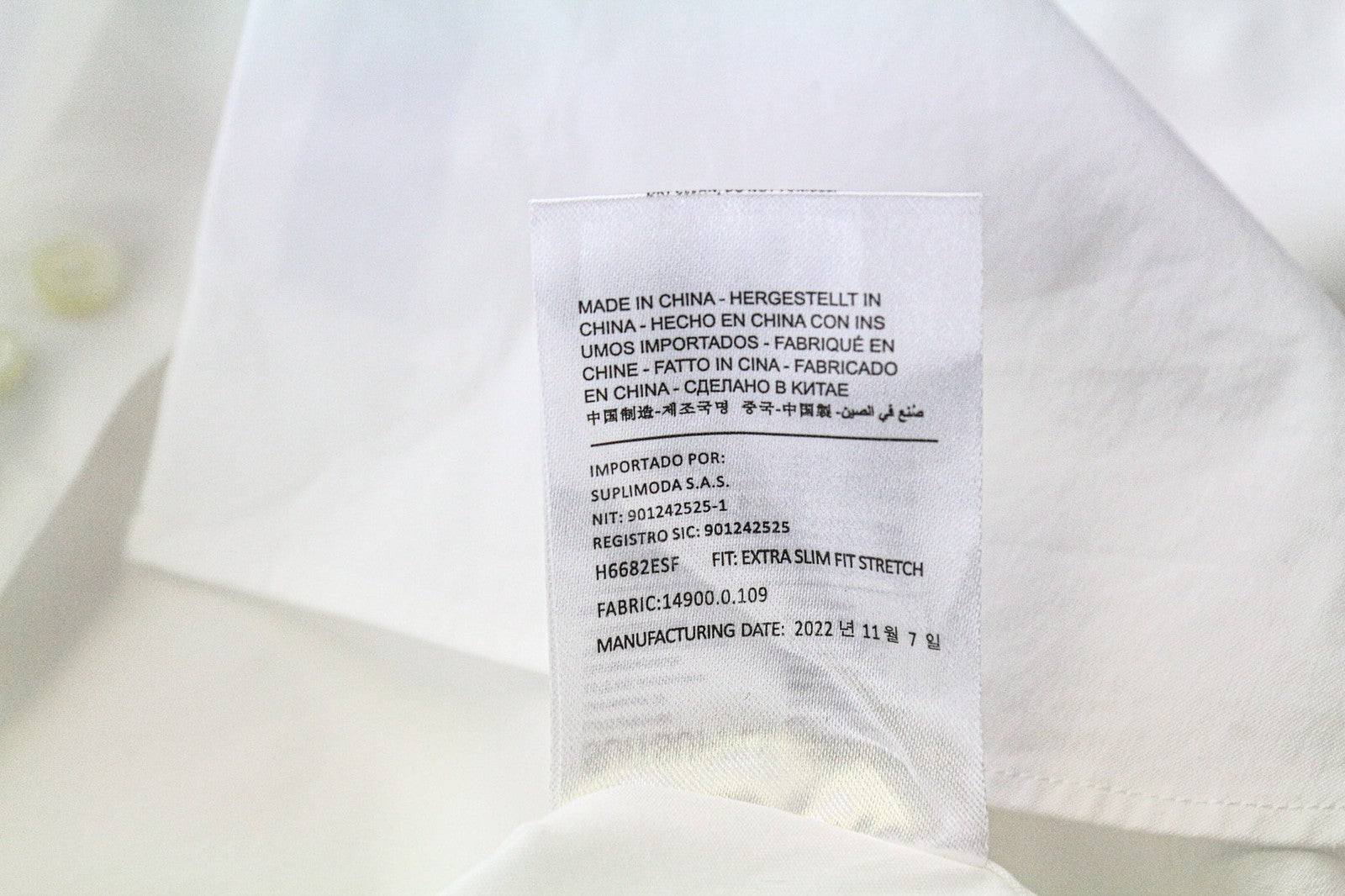 SUITSUPPLY Men's Formal Shirt 40/15 3/4 White Cotton Stretch Twill